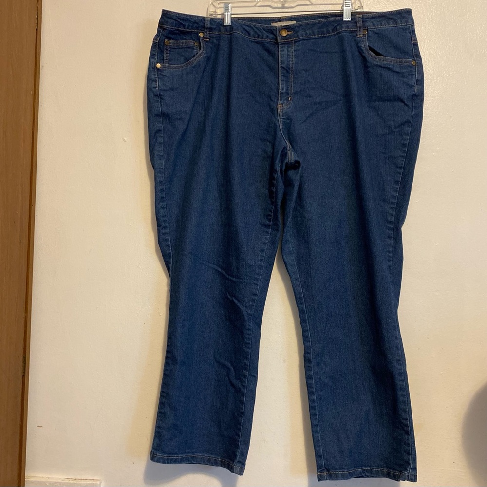 Woman Within Blue Straight Leg Denim Jeans Womans Size 26W Dark Wash